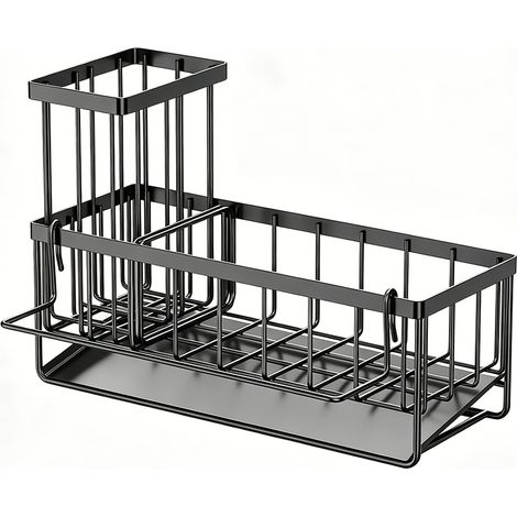 Porte-éponge pour évier de Cuisine, 24,5 x 9,5 x 16,5 cm,Panier de Rangement pour éponge, Porte-éponge à Vaisselle, Organisateur d'évier pour éponge, Distributeur, Brosse à Vaisselle( Noir) (1/5)