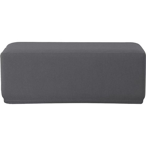 Elastic Ottoman Stool Cover, Rectangular Pouffe Cover, Jacquard Footstool Covers (Dark Grey) (1/5)