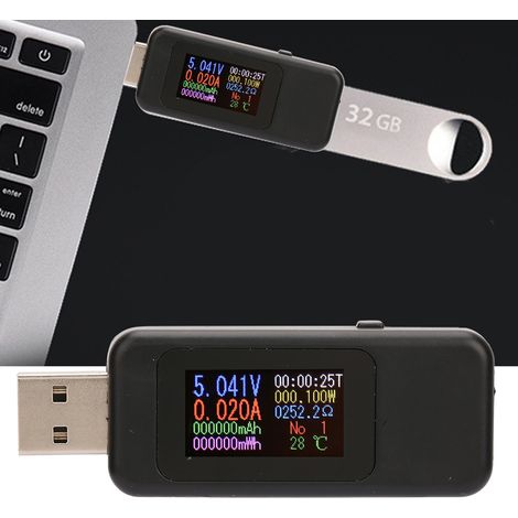 Testeur USB avec écran LCD, indicateur de charge, voltmètre numérique, ampèremètre, voltmètre DC4-30V (noir) (1/5)