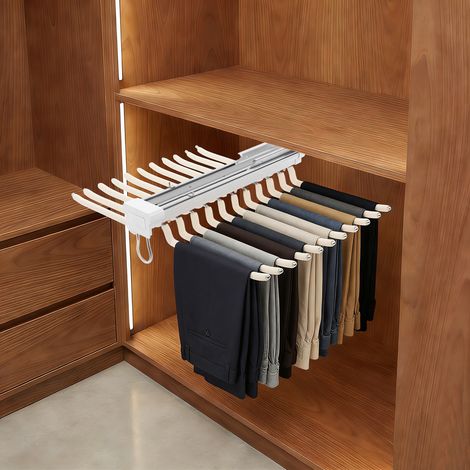 YISSALE -Outillage -Cordon de manches, support pour pantalon, support pour pantalon en acier inoxydable, support multifonctionnel pour pantalon, 22 barres, beige (1/5)