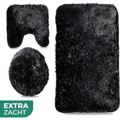 Lot de 3 tapis de bain antidérapants avec tapis de toilette, ensemble de tapis pour salle de bain et douche, noir (1/5)
