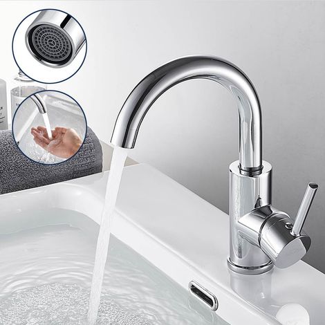 Cromato Rubinetto Bagno Lavabo in Ottone, Miscelatore Lavabo Bagno Con PEX Tubo, Moderno Rubinetti Bagno Monocomando, Fredda e Calda Regolabile, U-Form (1/5)