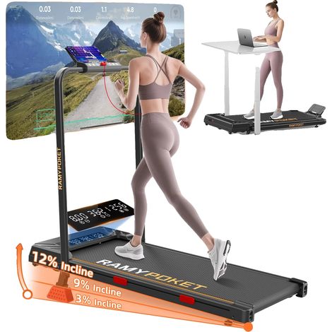 Tapis de course Walking Pad, inclinaison de 12 %, design compact et silencieux, noir (1/2)