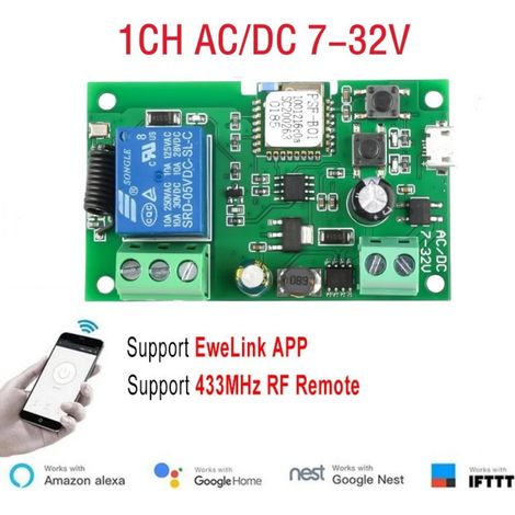 Interrupteur intelligent WiFi Tuya, module de commutation DIY avec minuterie 220 V, commande vocale RF, 2 canaux,1路易微联7-32V(WIFI和RF版本) (1/5)