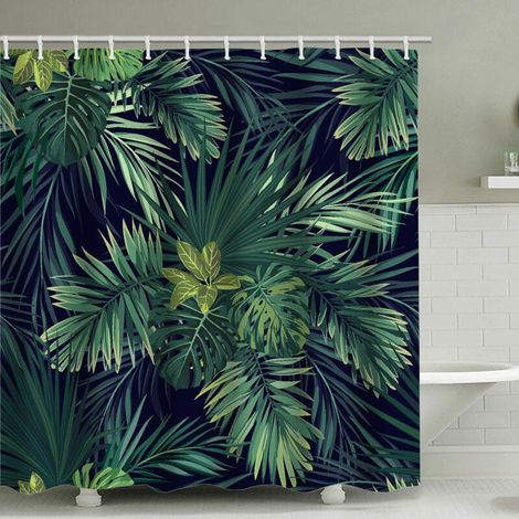 Feuille verte 1, 180cm 180cm rideau de douche plante tropicale 12 pièges imperméable couleur moderne anti-moisissure