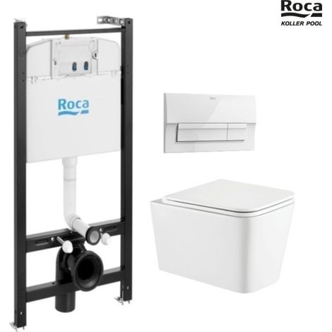 Bastidor ROCA duplo con cisterna empotrada y pulsador PL10 blanco mate con inodoro suspendido ROCA the gap con sistema rimless (1/5)