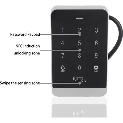 Badge de contrôle d'accès pour porte avec NFC, retard programmable, ouverture normale et clavier code sans clé (1/5)