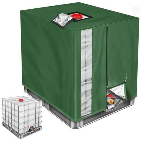 Housse IBC 1000L Anti-UV Verte pour Réservoir d'Eau, Bâche de Protection Cuve 120x100x116cm (1/4)
