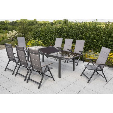 Trivero Set 9tlg 8 Sessel Tisch 140(200)x90cm Alu/Textil