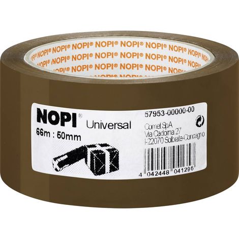 NOPI Nastro Adesivo per Pacchi, Per imballaggi e sigillature, Resistente all'invecchiamento e allo strappo, Extra forte e privo di solventi, Colore: Marrone, 66 m x 50 mm (1/4)