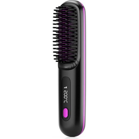 Kabelloser Mini-Haarglätter mit Keramik-Ionen-Technologie für Damen, für glattes, welliges und lockiges Haar – Schwarz/Lila (1/5)