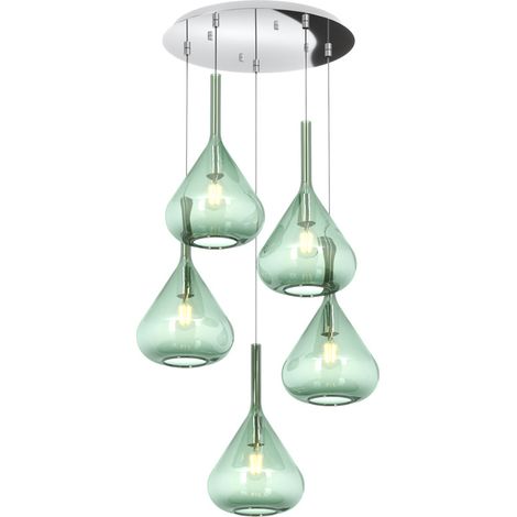 Sospensione Contemp Tonda Kona Metallo Cromo Vetro Verde 5 Luci E27 (1/3)
