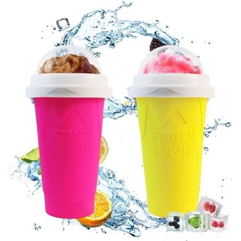 Tasses à smoothie - YSTP - Lot de 2 - Silicone + PP + TPU - 300ml - Rose et Jaune (1/4)