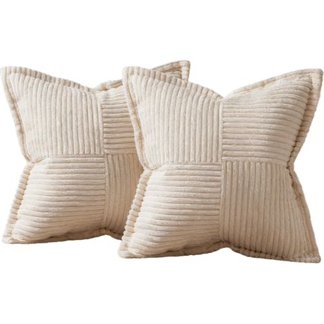 Lot de 2 Housse Coussin Canapé 40x40 Taie Oreiller en Velours Côtelé Beige à Motif Croisé Decoration Chambre Salon de Jardin Fauteuil Chaise Lit (1/5)