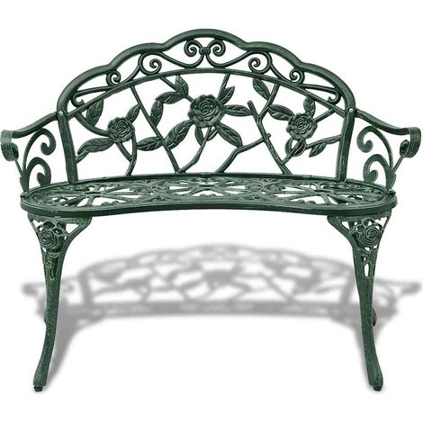 Banc de jardin Banc extérieur Banquette de jardin 100 cm Aluminium coulé Vert (1/4)