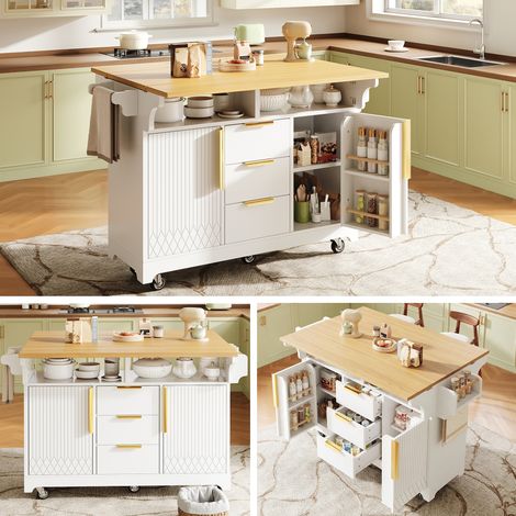 Buffet - 120 cm - Rangements intégrés - 3 tiroirs - Soutien ergonomique - MDF - blanc (1/5)
