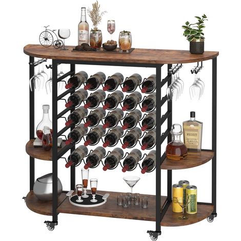 Étagère à vin 25 Bouteilles, Meuble Rangement avec 4 Rangées Porte-Verres, Casier à vin avec roulettes, Buffet de Cuisine, pour Cuisine, Bar, Salle à Manger, Cave, 119.6 x 40 x 101cm (1/5)