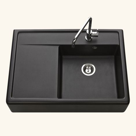 Évier timbre d'office granit noir Kümbad KIWI 1 grand bac 1 égouttoir (1/4)