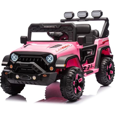 Voiture Électrique Enfant 12V 7AH Batterie Améliorée, 3 Vitesses, Télécommande 2.4G, LED, Bluetooth, Camion Electrique Rose