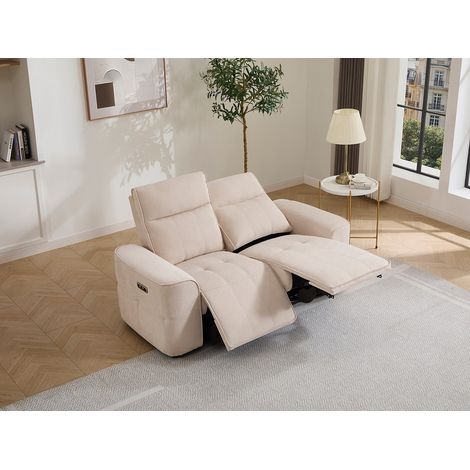 Divano 2 posti relax elettrico in tessuto ciniglia beige - SCAMOCO (1/4)