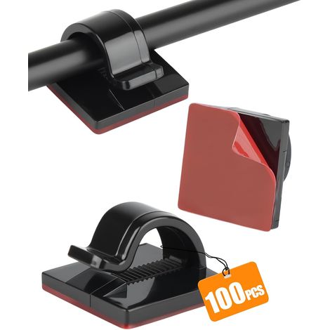 100 PCS Supports Câble, Clips Câbles Autocollants sans Perçage Adhésif Fort sans Trace, Rangement Cable pour Bureau, Maison, Mur, Guirlande, 50 Grands + 50 Petits (Noir) (1/5)
