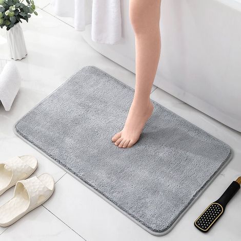 Alfombrilla de ducha antideslizante, extragruesa y absorbente para baño, lavable a máquina, de chenilla (gris, 60x90cm). (1/3)
