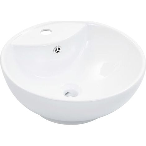 Lavabo avec trop-plein, 46,5 x 18 cm, céramique blanche. (1/5)