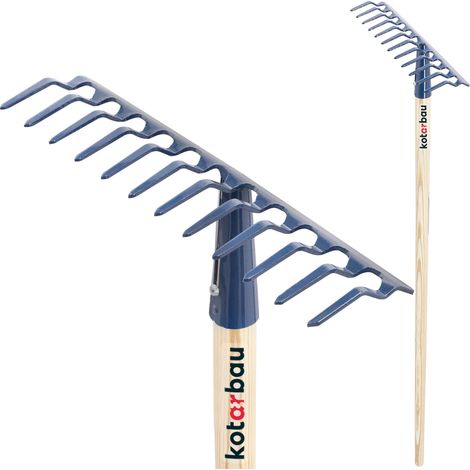 KOTARBAU® Rateau à Feuilles - Rateau Jardin - Acier - 32 cm - Marineblau - avec Manche Bois 132 cm - 12 Dents - Balai a Gazon - Outil Jardinage pour Entretien Pelouse -  Ramasse Feuille (1/5)