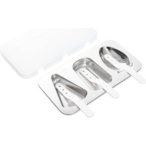 Molde para paletas heladas de acero inoxidable 304 con tapa y palitos reutilizables, fácil desmolde mediante presión, sin palitos.