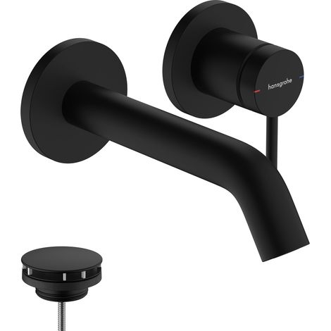 Mitigeur lavabo encastré avec garniture de vidage, Robinet de salle de bain avec longueur sous bec 16,5 cm, économie d'eau, Noir mat (1/5)
