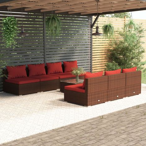 8-tlg. Garten-Lounge-Set mit Kissen Poly Rattan Braun (1/5)