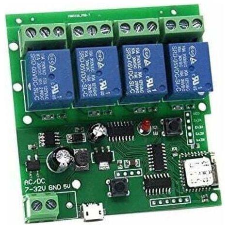 4 canaux WIFI Momentary Inching Relais Module d'interrupteur de sécurité automatique, contrôleur de porte de garage WiFi DIY (5-32 V) (1/3)