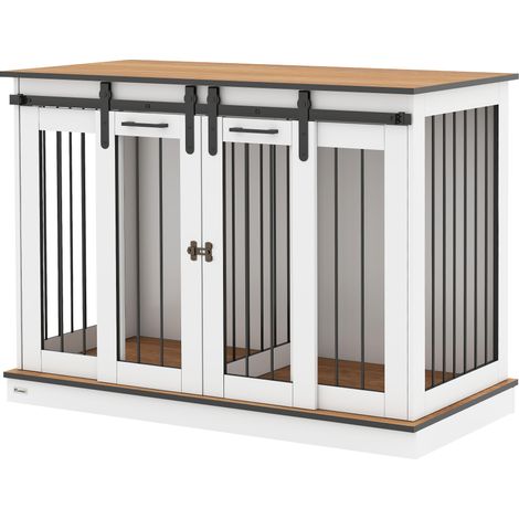Cage de transport pour chien à 2 portes, style rustique, verrouillable, blanche