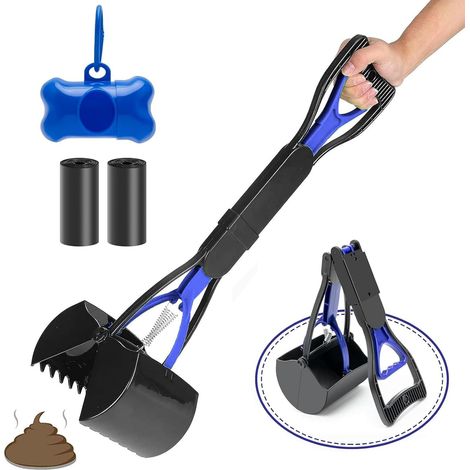 4 Pièces Ramasse Crotte pour Chien 45CM pour Promener Chien (Bleu) Mâchoires Pliantes Pelle Crotte Chien Grande Capacité Pince Crotte Chien avec Une Prise Confortable Pince Ramasse Crotte (1/5)