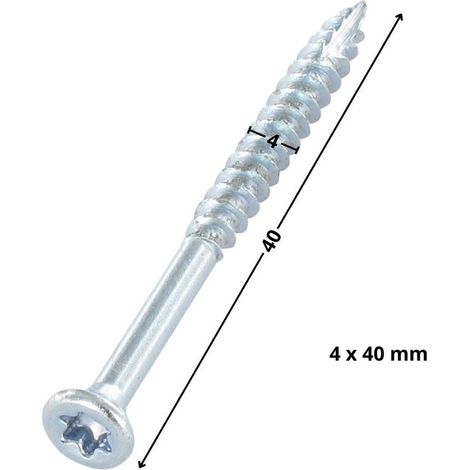 Vis bois TEKOR Tête fraisée Cranté 4X40 Filetée sur 24 TORX T20 Diamètre de tête: 7 Acier zingué Pointe - 800 pièces