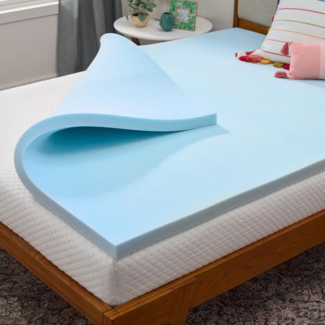 Surmatelas en mousse à mémoire de forme haute densité 150x200 cm épaisseur 5 cm, blanc (1/5)
