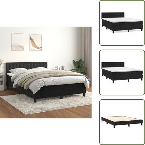 Boxspringbett mit Matratze Schwarz 140x200 cm Samt - Samtbett - Boxspringbett - Doppelbett - Schlafzimmermöbel - Luxusbett (1/5)