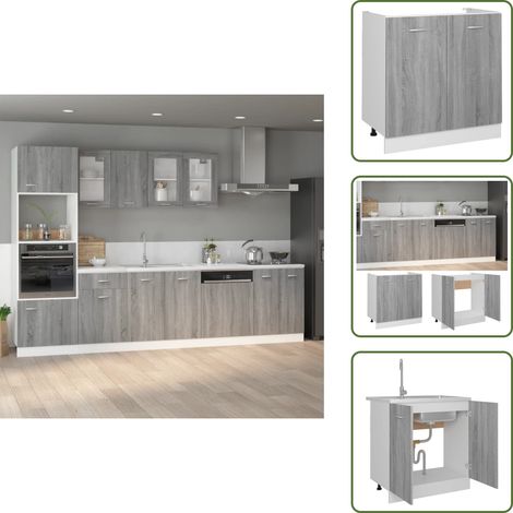 The Living Store Armoire de plancher d'évier Sonoma gris 80x46x81,5 cm - Meuble De Cuisine - Armoire De Cuisine - Rangements Cuisine - Meuble Rangement - Armoire Placard (1/5)