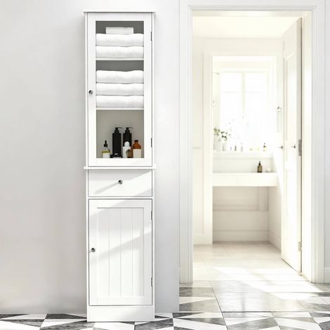 Mueble de baño alto 40 x 27 x 171,5 cm blanco, MDF y acrílico DESVIAE (1/5)