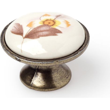 Pomo para Mueble Estilo Clásico Fabricado en Porcelana-Zamak Acabado en Blanco Flor Medidas 292922 mm Sistema de Fijación 2 Unidades - (1/2)