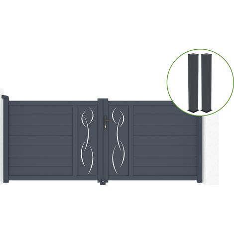 Portail battant 3m LIFE H.120cm alu gris + 2 poteaux 20x20cm H.166cm (1/5)