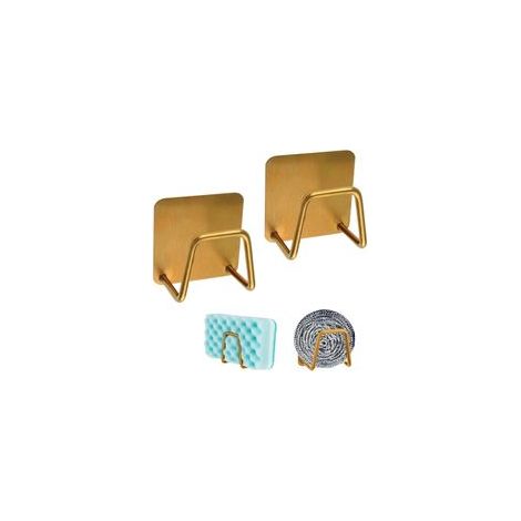 Selbstklebender Schwammhalter, 2-teiliger Spülbeckenschwammhalter aus Edelstahl, Seifenschwammhalter, hochwertiger Edelstahlständer, Küchenzubehör/Gold (1/5)