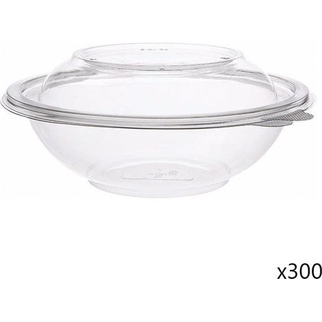 Lot de 300 Saladiers Ronds PET Recyclé 1000ml ATTIS avec Couvercle Transparent - CSLR1000B-SLR1000B