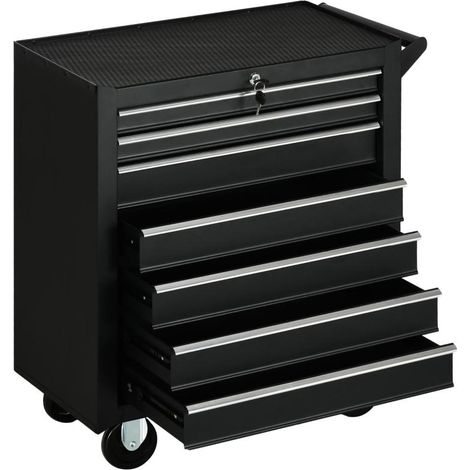 Chariot à outils, 2 petits et 5 grands tiroirs, acier, jusqu'à 150 kg, 69 x 33 x 75 cm, noir