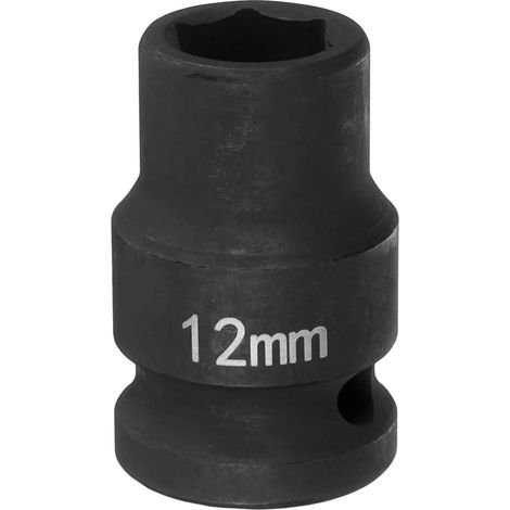 Douille à Choc 6 Points 12mm Douille Métrique 1/2" Entraînement Carré 1.5" (38mm) Long Douilles Hexagonales pour Écrous d'Axe de Broche en Acier Cr-Mo Phosphaté, Noir (1/5)