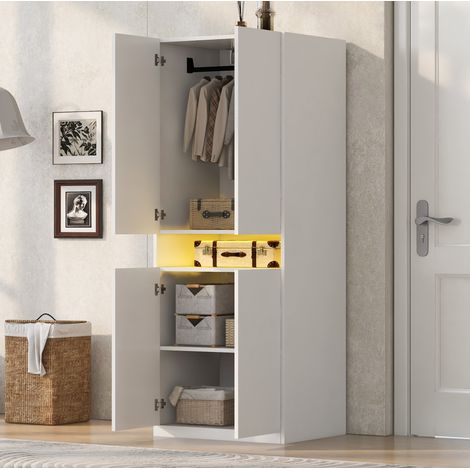 Armario vestidor 70 x 55 x 180 cm con luz LED y barra para colgar, blanco OKMYHOME (1/5)