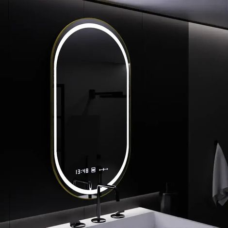 Miroir LED Ovale 50x80 Desembuage Horloge et Thermometre Gradable (1/5)