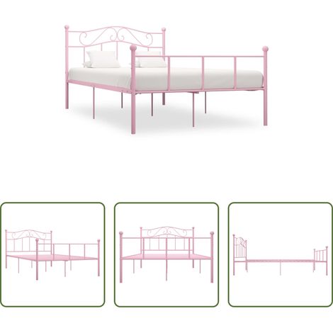 vidaXL Sommier à lattes -  Cadre de lit sans matelas rose métal 140x200 cm (1/5)