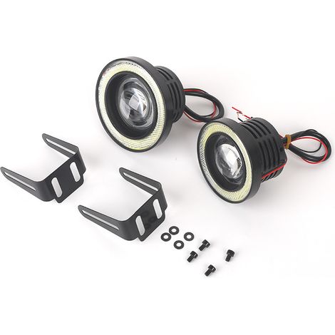 Paire de Phares Antibrouillard Avant LED 3,5 Pouces Angel Eyes COB - Remplacement Universel pour Voiture Camion SUV, Lumière Blanche Anneau Bleu (1/5)