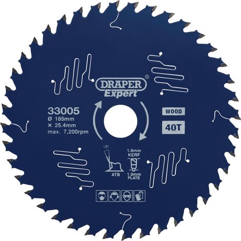 Draper Expert TCT Circular Saw Blade for Wood with PTFE Coating, 185 x 25.4mm, 40T (33005) (1/5)